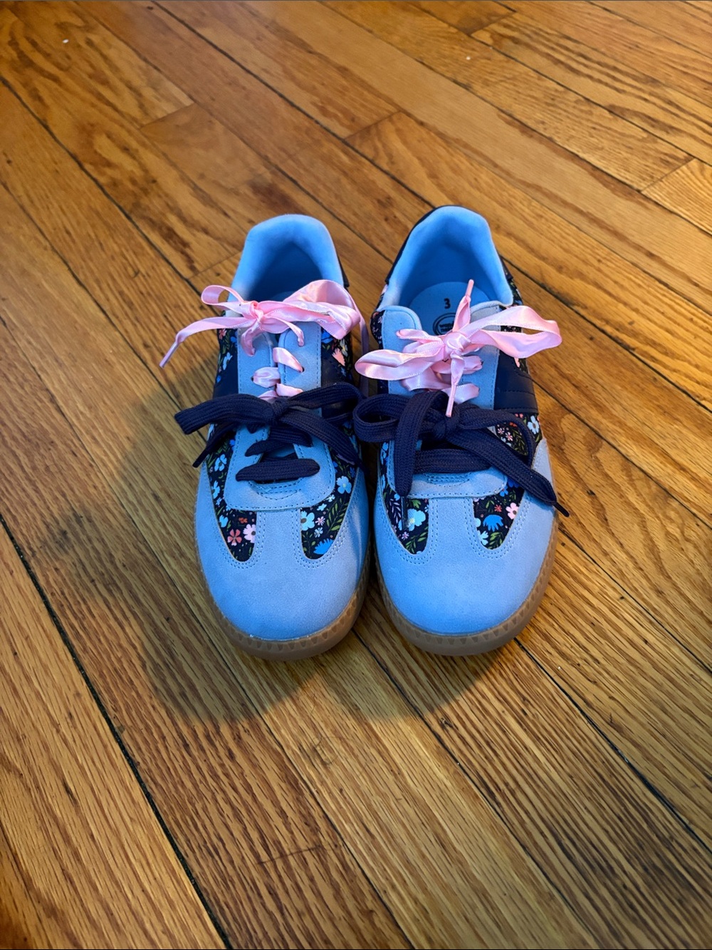 wonder nation Light Blue Floral Sneakers with Pink Ribbon and Navy Laces